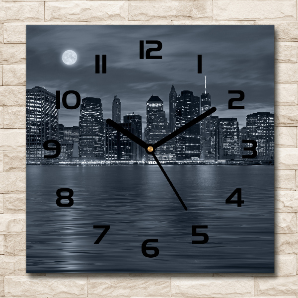 Wanduhr modern quadratisch New York bei Nacht