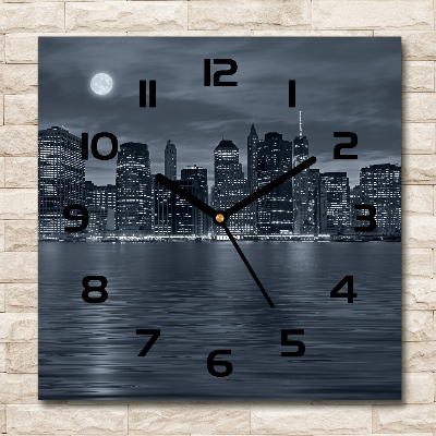 Wanduhr modern quadratisch New York bei Nacht