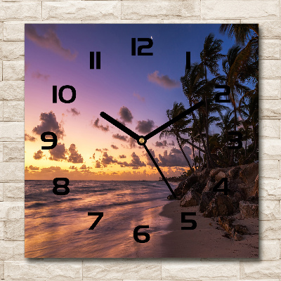 Wanduhr quadratisch Sonnenuntergang am Strand