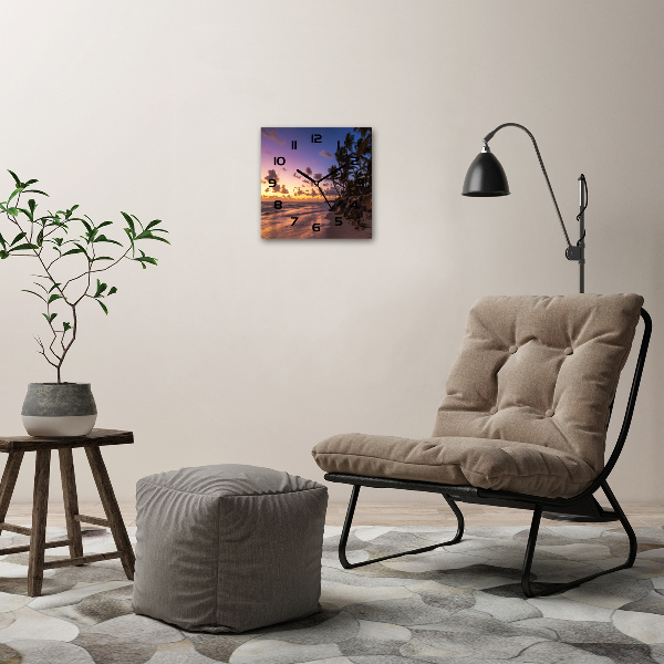 Wanduhr quadratisch Sonnenuntergang am Strand