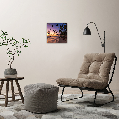 Wanduhr quadratisch Sonnenuntergang am Strand