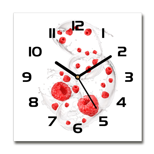 Wanduhr quadratisch Himbeeren mit Milch
