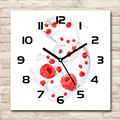 Wanduhr quadratisch Himbeeren mit Milch