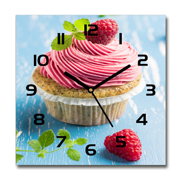 Wanduhr modern quadratisch Himbeer-Cupcake