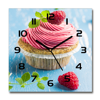 Wanduhr modern quadratisch Himbeer-Cupcake