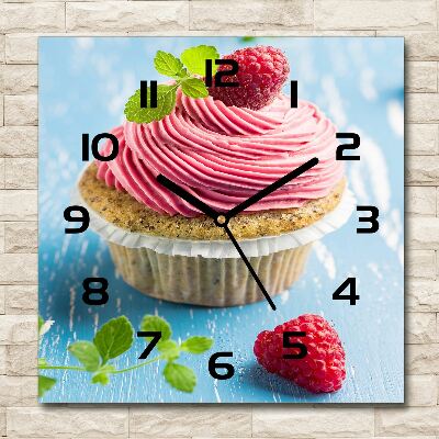 Wanduhr modern quadratisch Himbeer-Cupcake