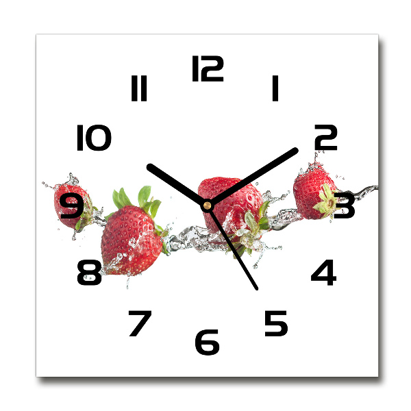 Wanduhr modern quadratisch Erdbeeren und Wasser
