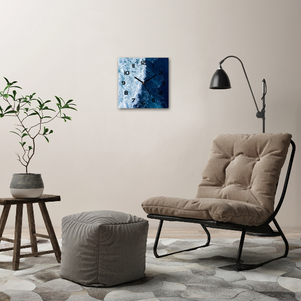 Wanduhr modern quadratisch Meereswellen
