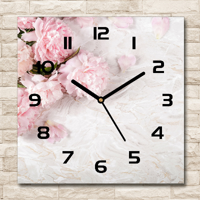 Wanduhr quadratisch Pfingstrosen