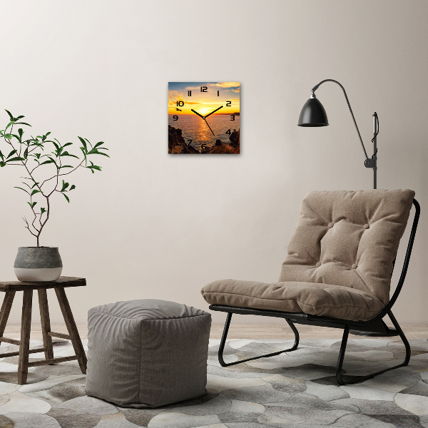 Wanduhr quadratisch Sonnenuntergang am Meer