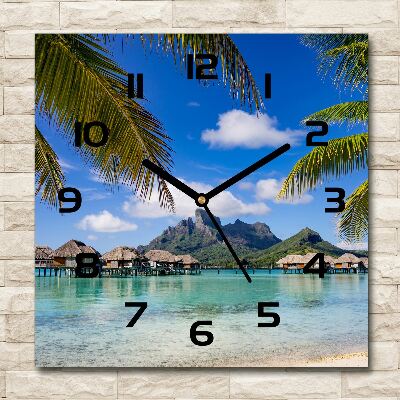 Wanduhr modern quadratisch Palmen in Bora Bora