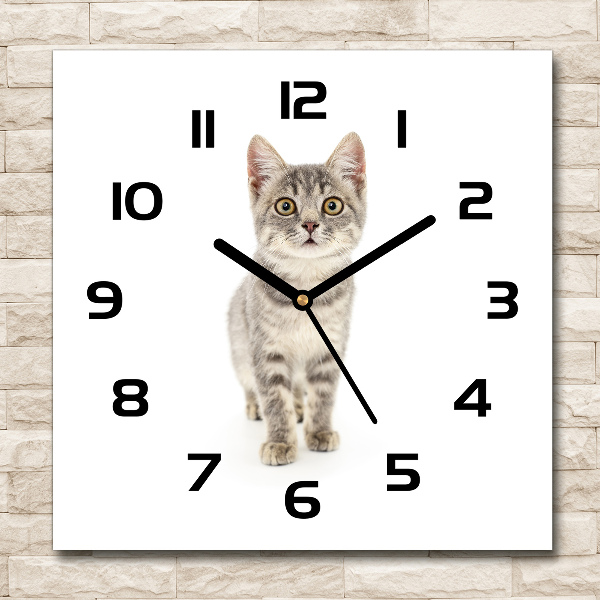 Wanduhr modern quadratisch Graue Katze