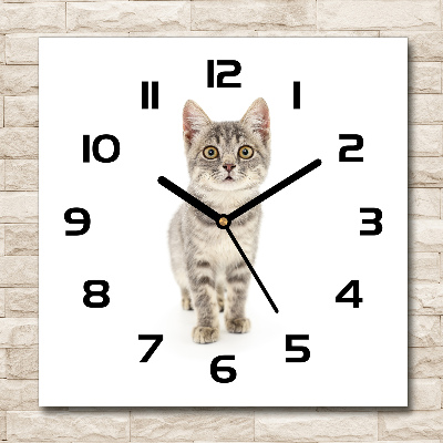 Wanduhr modern quadratisch Graue Katze
