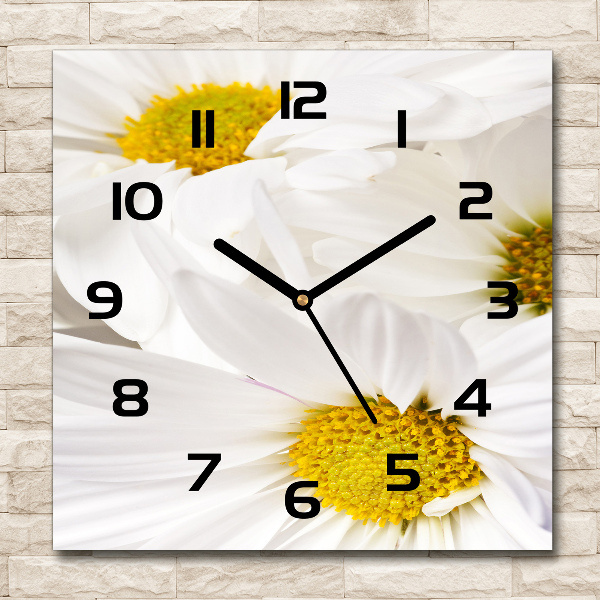 Wanduhr modern quadratisch Gänseblümchen
