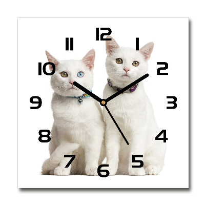 Wanduhr modern quadratisch Weiße Katzen