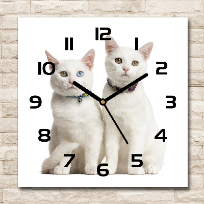 Wanduhr modern quadratisch Weiße Katzen