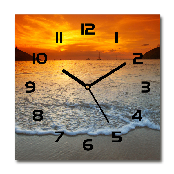 Wanduhr modern quadratisch Sonnenuntergang am Meer