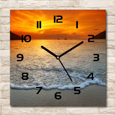 Wanduhr modern quadratisch Sonnenuntergang am Meer