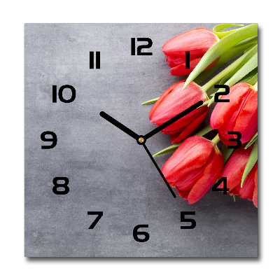 Wanduhr quadratisch Rote Tulpen