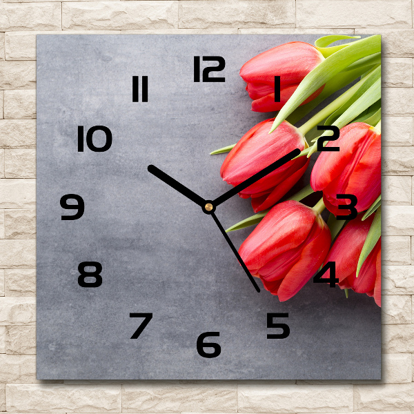 Wanduhr quadratisch Rote Tulpen