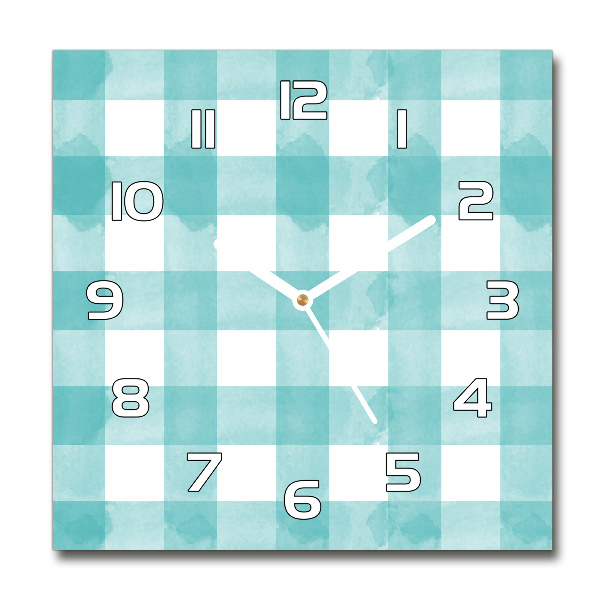 Wanduhr modern quadratisch Blau kariert