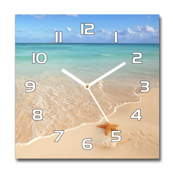 Wanduhr modern quadratisch Seesterne am Strand