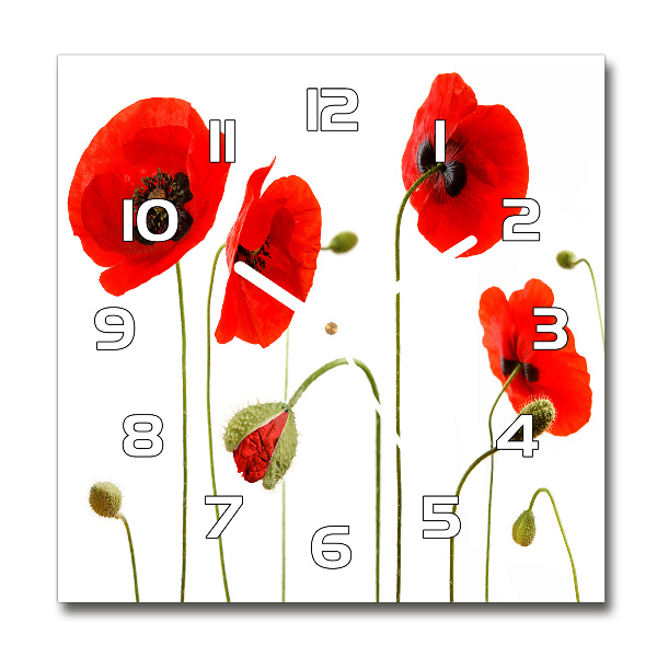 Wanduhr modern quadratisch Mohnblumen