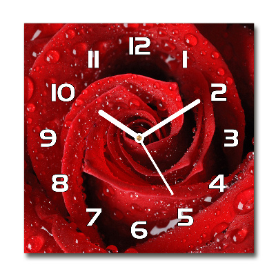 Wanduhr modern quadratisch Tropfen auf einer Rose