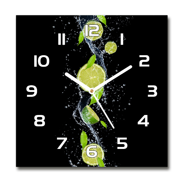 Wanduhr quadratisch Limetten und Wasser
