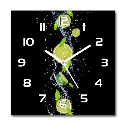 Wanduhr quadratisch Limetten und Wasser