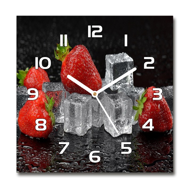 Wanduhr quadratisch Erdbeeren mit Eis
