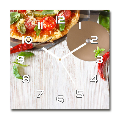 Wanduhr quadratisch Pizza