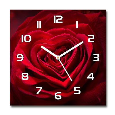 Wanduhr modern quadratisch Herz aus roter Rose