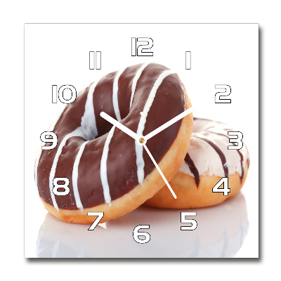 Wanduhr modern quadratisch Schokoladen-Donuts