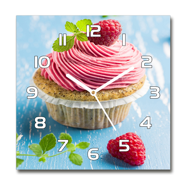 Wanduhr quadratisch Himbeer-Cupcake