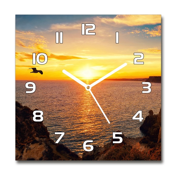 Wanduhr modern quadratisch Sonnenuntergang am Meer