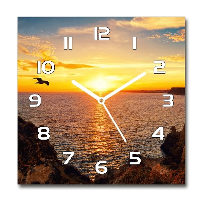 Wanduhr modern quadratisch Sonnenuntergang am Meer