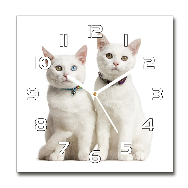 Wanduhr quadratisch Weiße Katzen