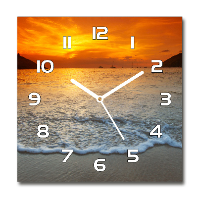Wanduhr quadratisch Sonnenuntergang am Meer