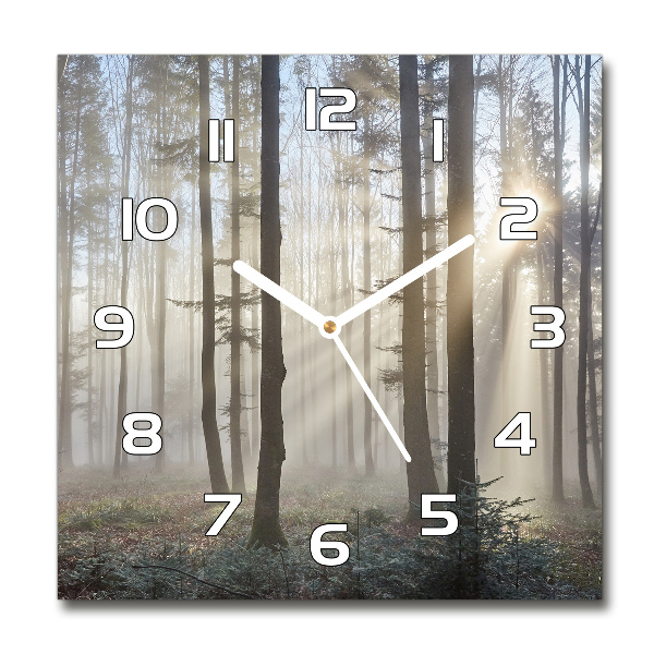 Wanduhr modern quadratisch Nebel im Wald