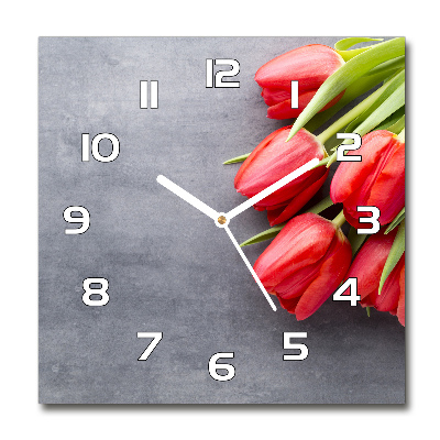 Wanduhr modern quadratisch Rote Tulpen
