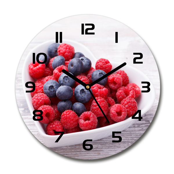 Wanduhr glas rund Himbeeren und Blaubeeren