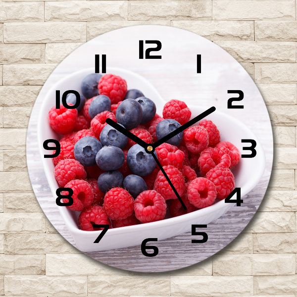 Wanduhr glas rund Himbeeren und Blaubeeren