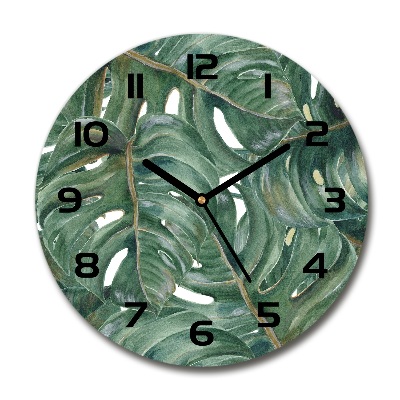 Wanduhr glas rund Monstera