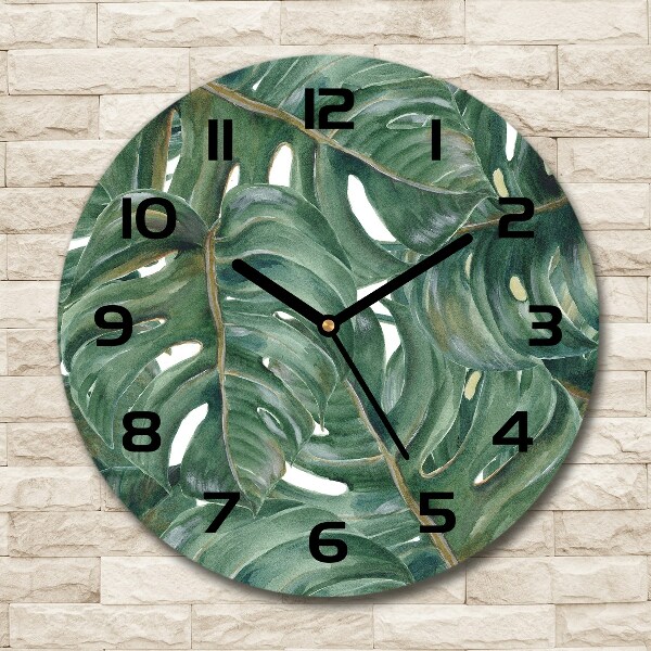 Wanduhr glas rund Monstera
