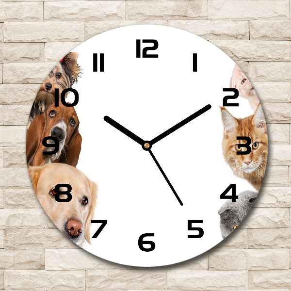 Wanduhr glas rund Hunde und Katzen