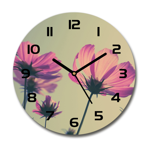 Wanduhr glas rund Rosa Blüten