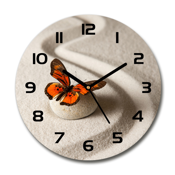 Wanduhr rund Zen-Stein und Schmetterling
