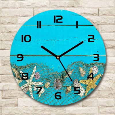 Wanduhr glas rund Seesterne und Muscheln