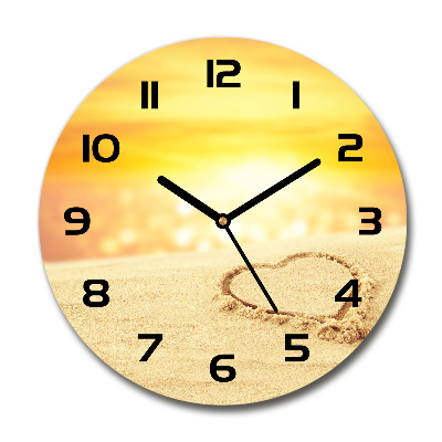 Wanduhr glas rund Herz im Sand